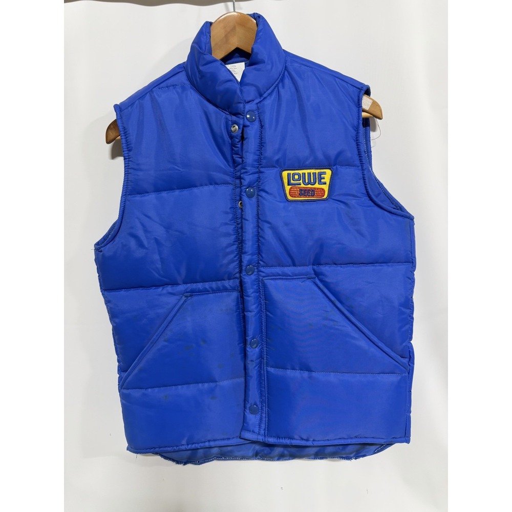 Vintage Lowe Seed Corn Farm Blue Puffer Vest Sz Small Fast Shipping